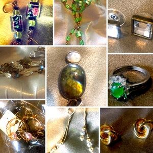 Bundle of 5 earrings, 2 necklaces, one real tone